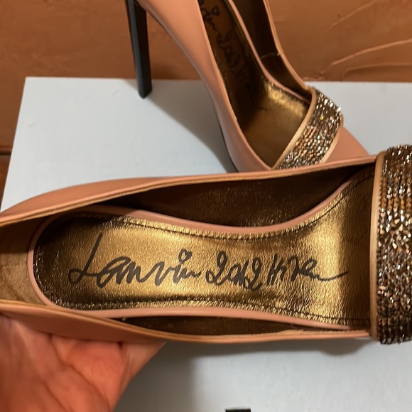 Lanvin Paris open toe platform heel sandals, nude and black with studded vamp - Picture 9 of 14